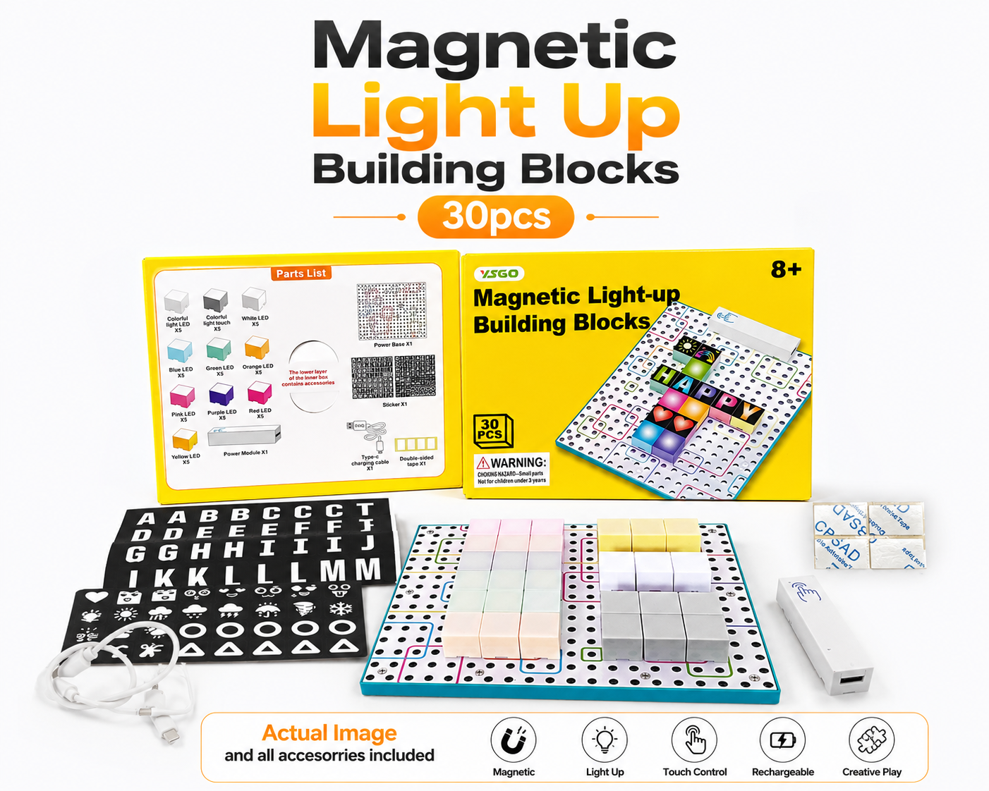 Magnetic Light-Up Building Blocks 30 PCS STEM Learning Set - 79E