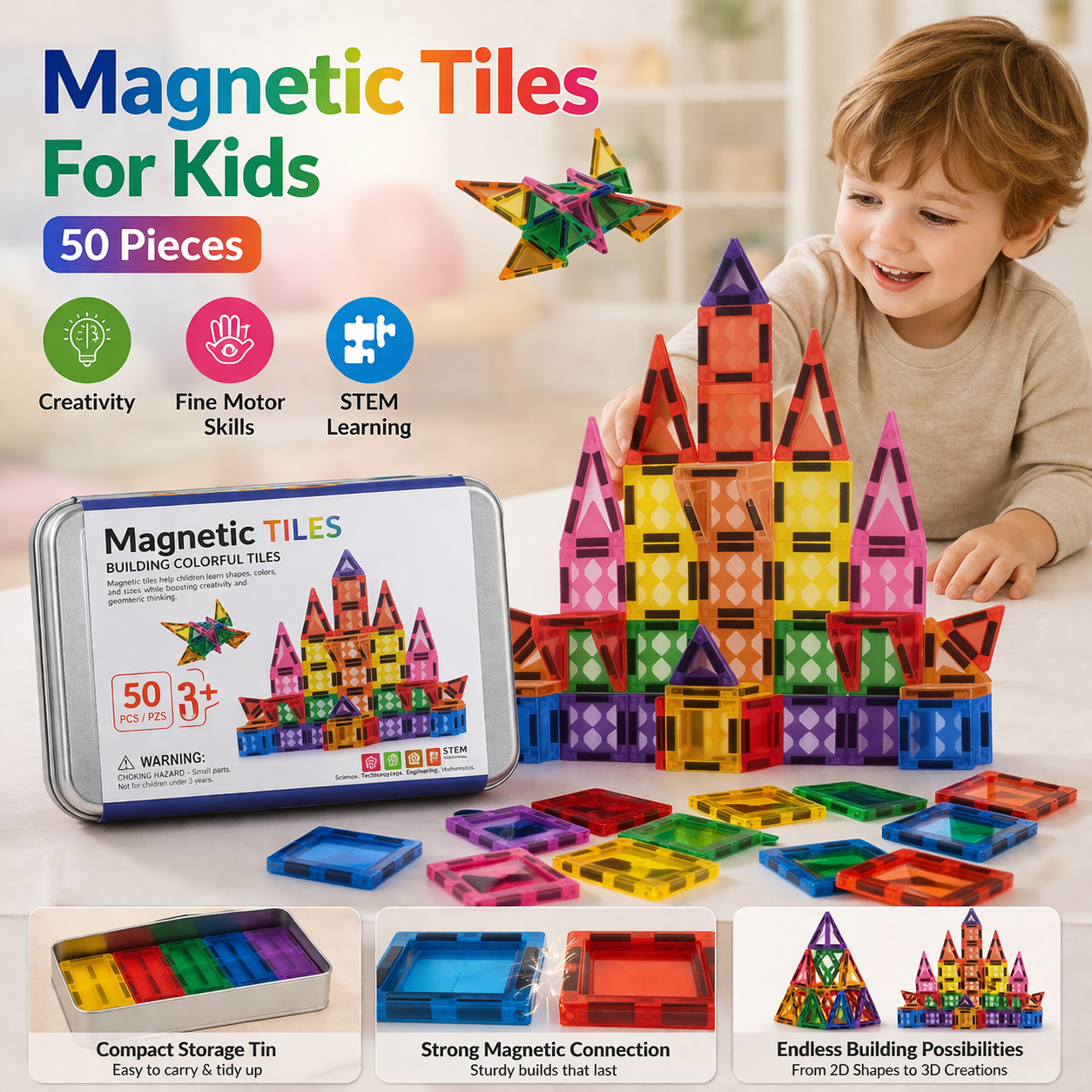 Magnetic Colorful Mini Tiles for Kids - 188