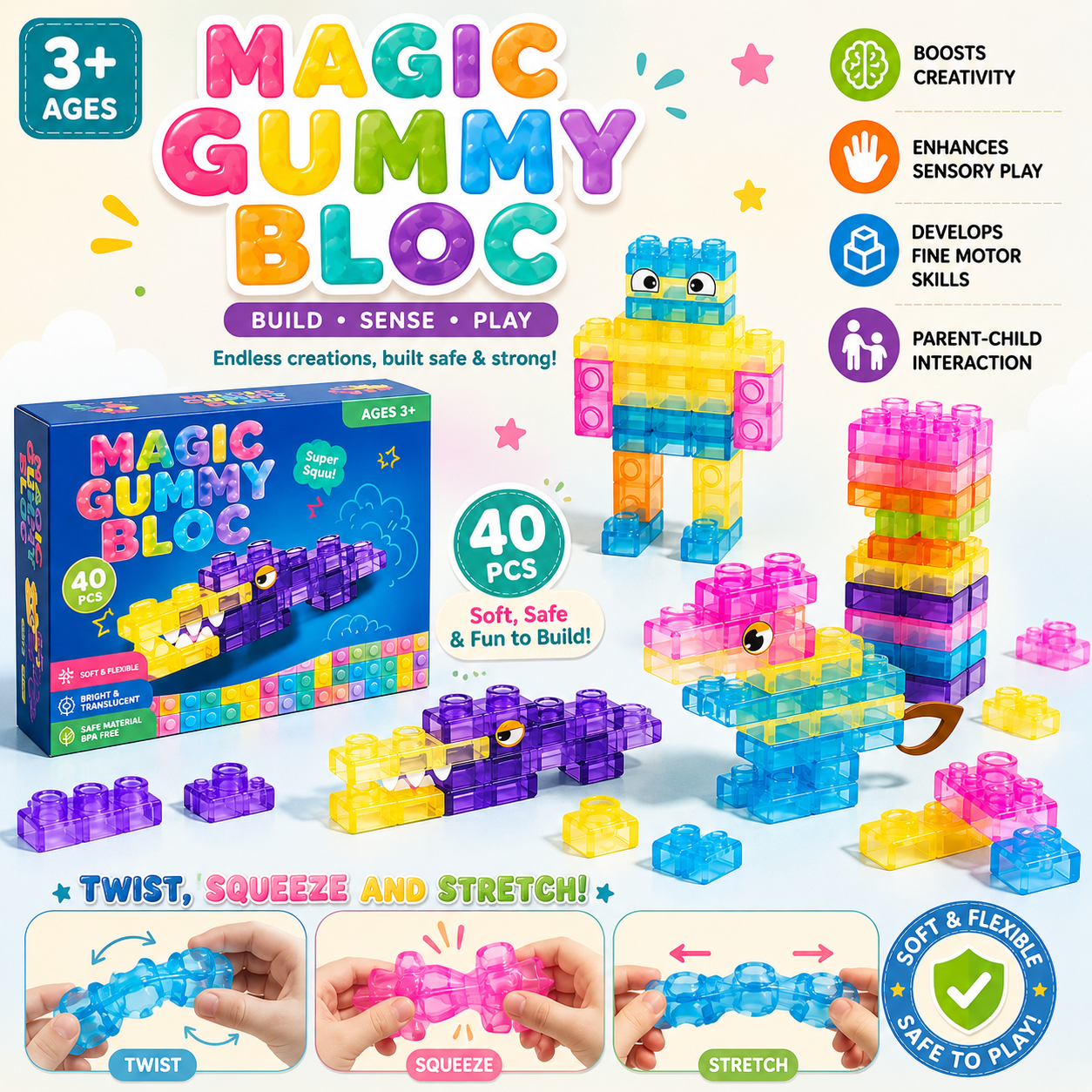 Soft Gummy Jelly Sensory Building Blocks 40 pieces