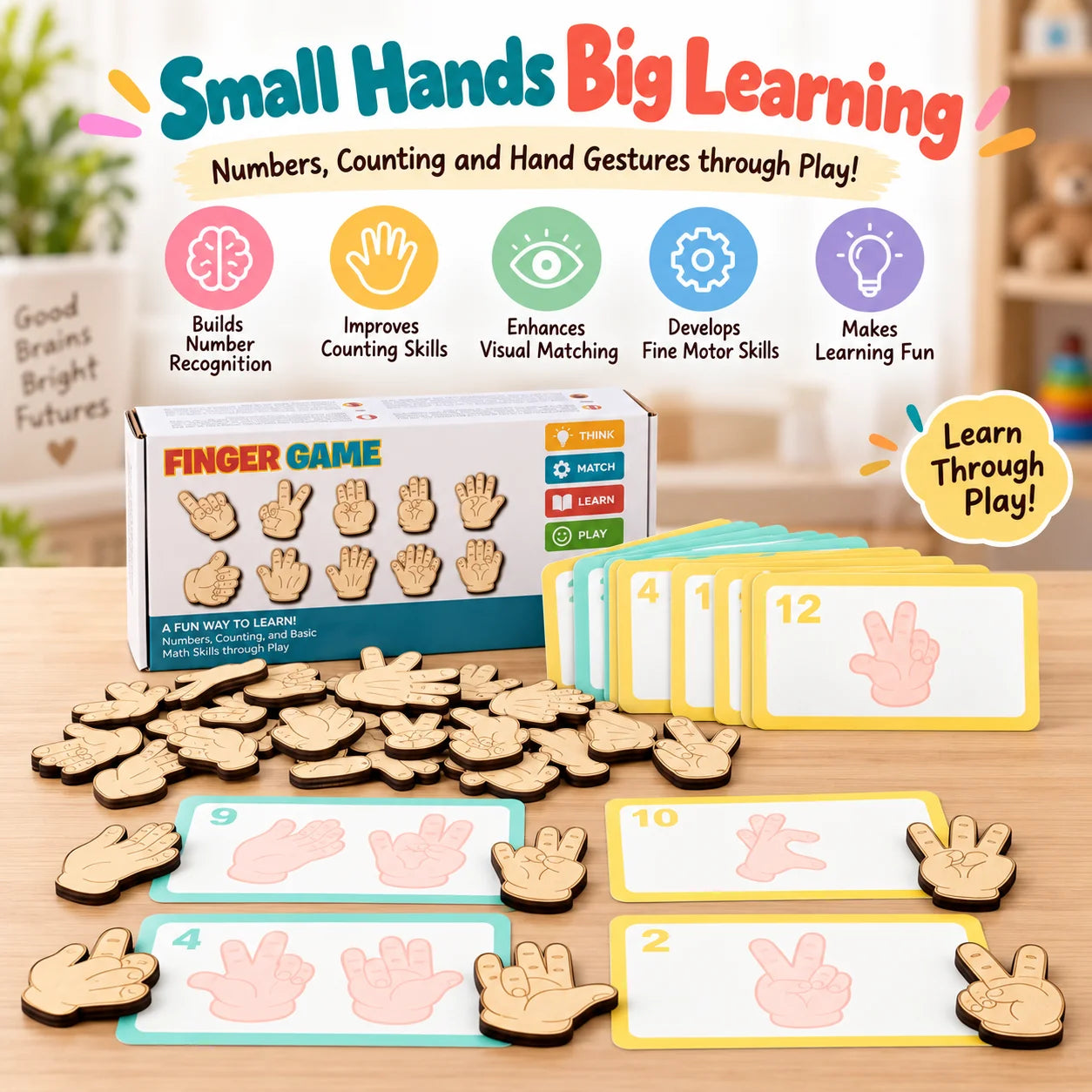 Wooden Montessori Hand Gesture Matching Activity Toy