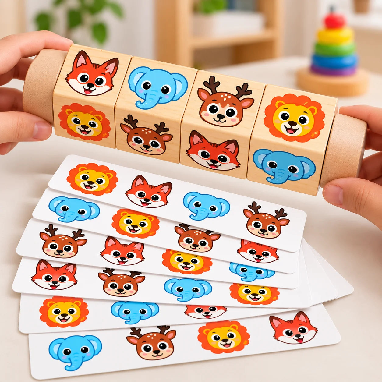 Wooden Rotating Character Faces Matching Puzzle