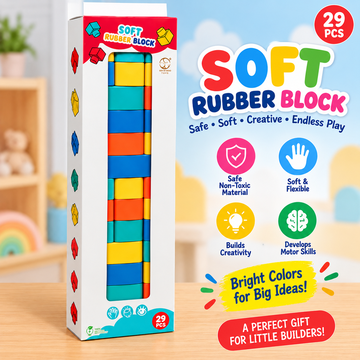 Soft Rubber Building Blocks – 29 Pieces