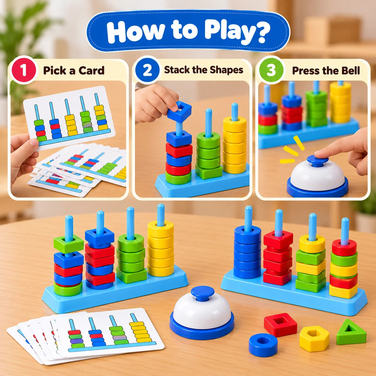 Color and Shape Stack Matching Interactive Mind Game - Multiplayer