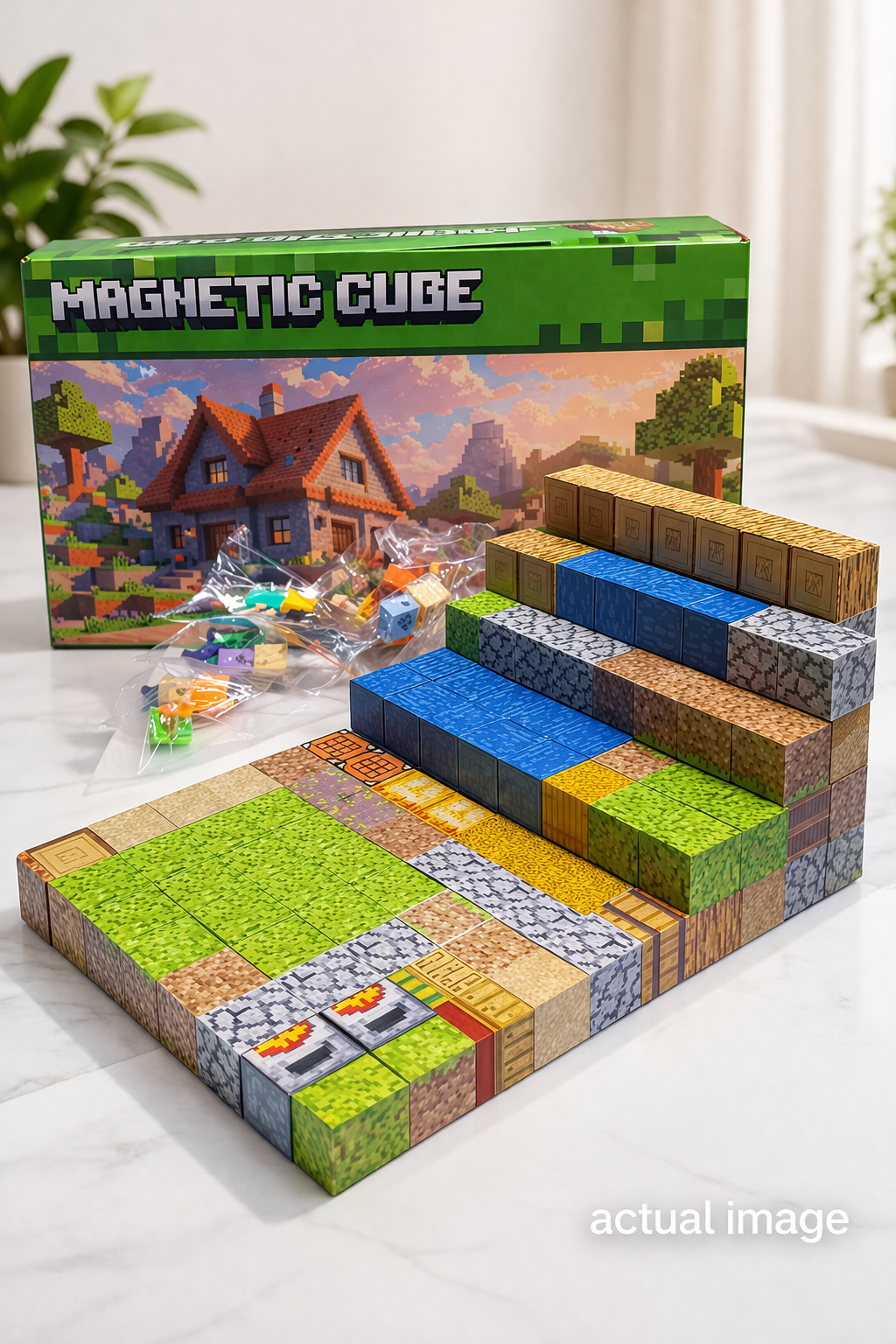 Magnetic Building Blocks Pixels 212 pieces with 6 Figures - 066