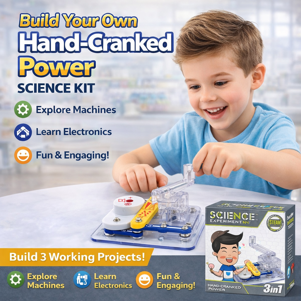 3-in-1 Hand-Cranked Electronic Power Science Kit STEM Electricity Learning Toy for Kids - 410