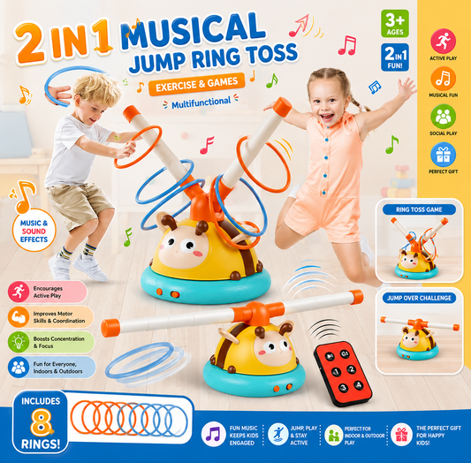 2-in-1 Musical Jump and Ring Toss Exercise Machine Game for Kids