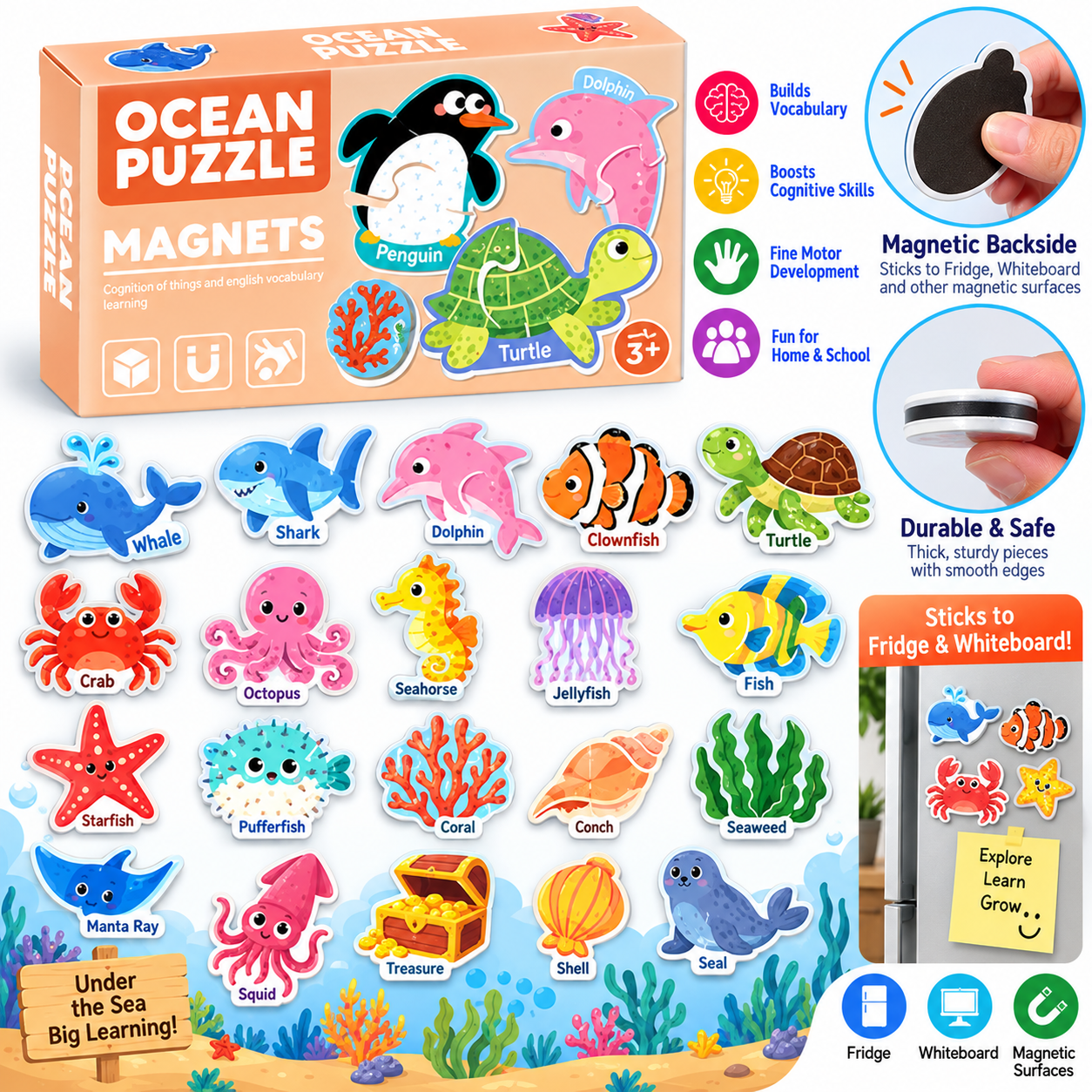 Magnetic Jigsaw Puzzle for Kids - 2 Piece Puzzle