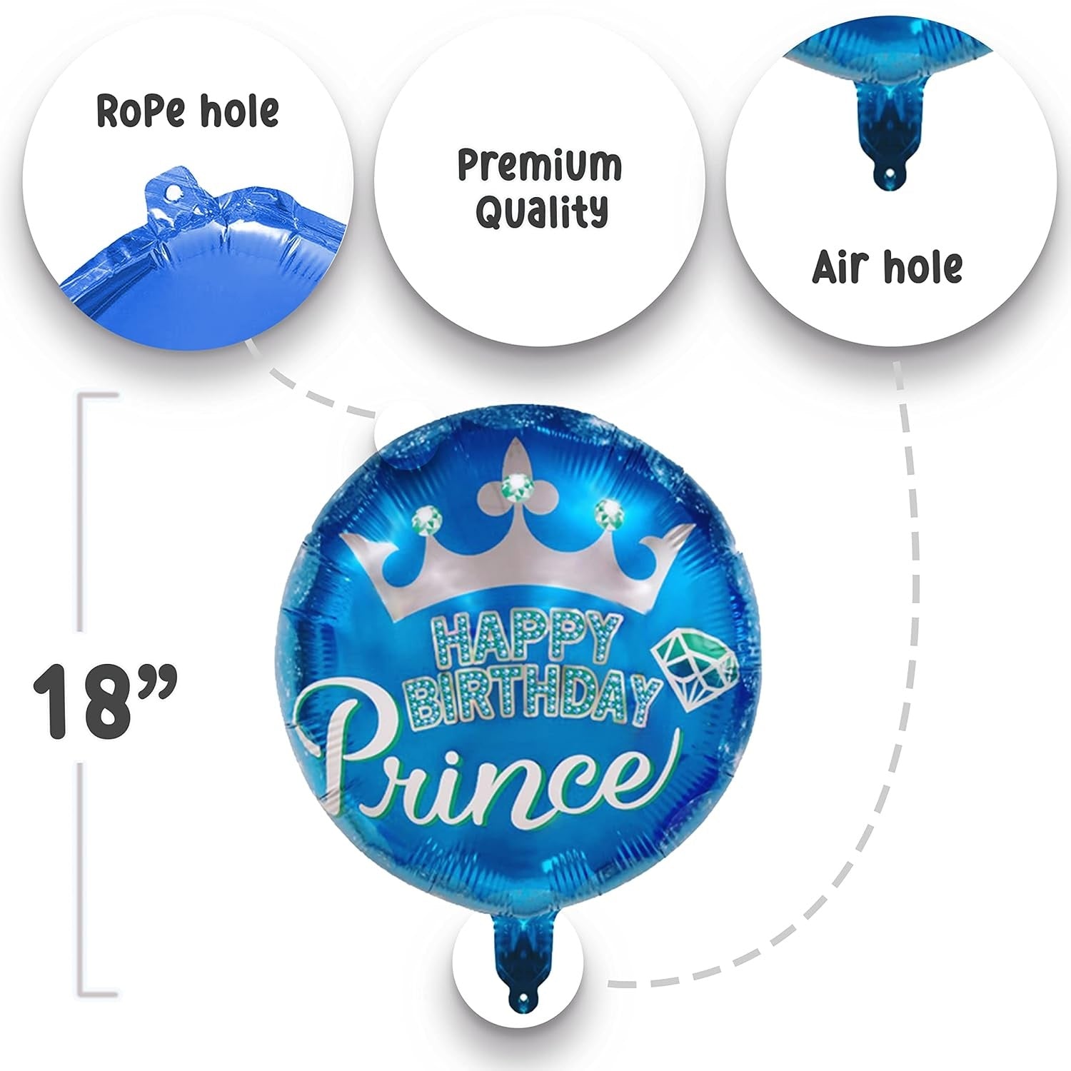 Prince Theme Happy Birthday Smile Foil Balloons Blue - Pack of 5 - Default Title - Odeez | Educational Toys Pakistan