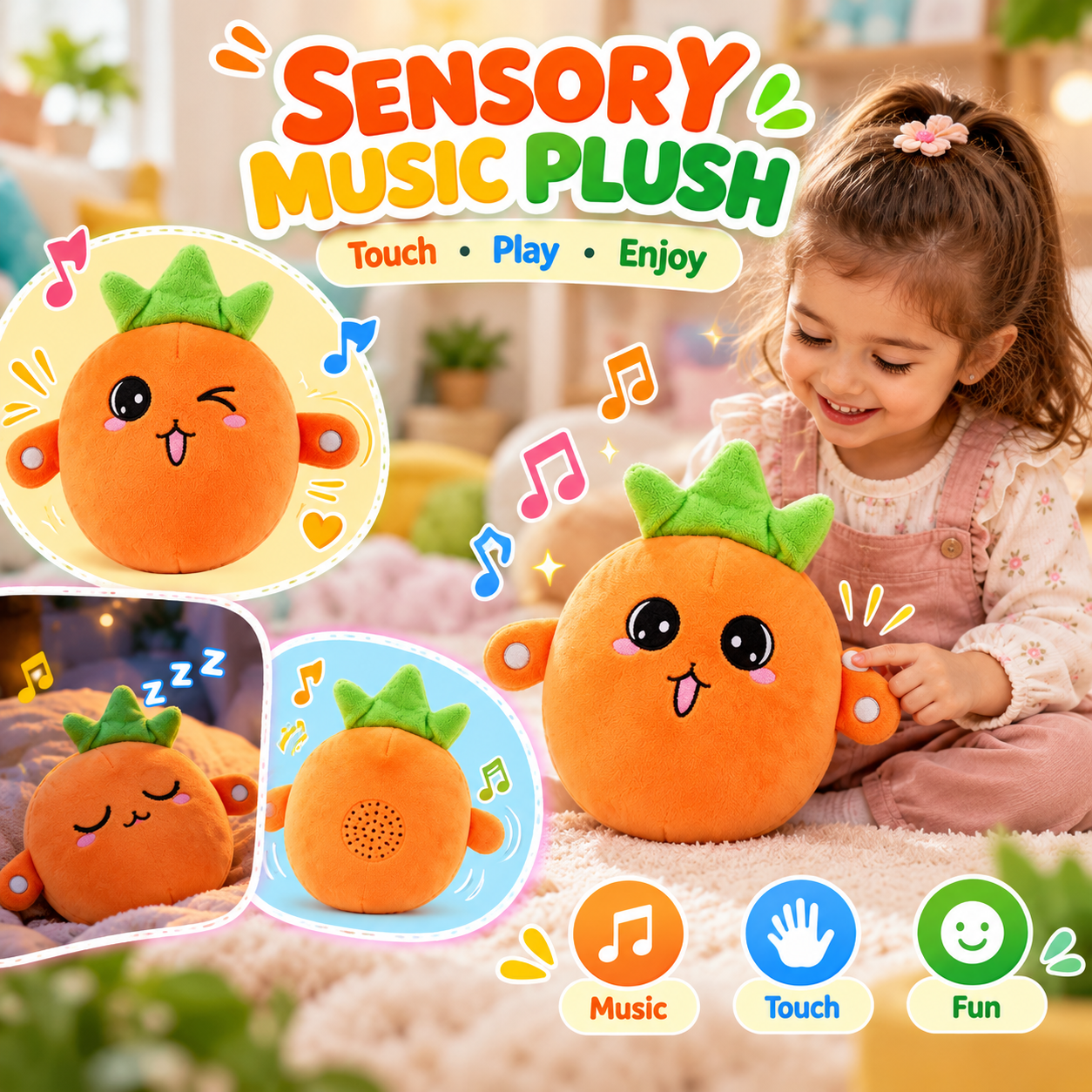 Interactive Musical Plush Toy Touch Sensor Soft Stuffed Toy for Kids (Random Design)