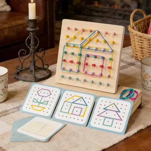 Wooden Geoboard Pattern Puzzle Montessori Shape Building Board - 857