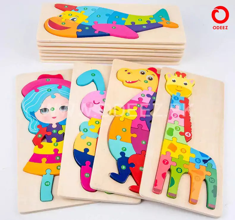 Wooden Number Learning Jigsaw Puzzle - Random Character - Default Title - Odeez | Educational Toys Pakistan