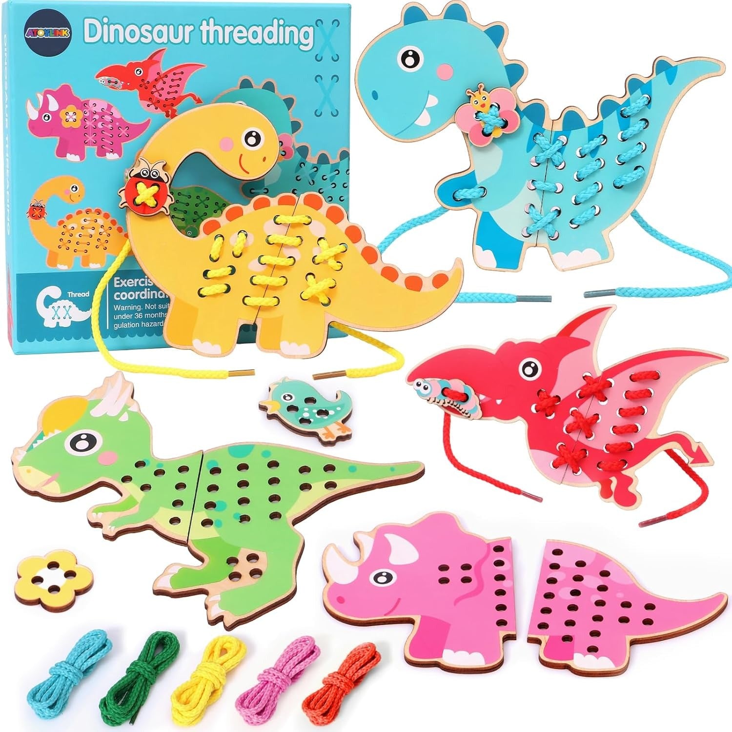 Wooden Dinosaur Threading Hand-Eye Coordination - 684 - Default Title - Odeez | Educational Toys Pakistan