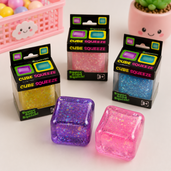 Cube Squishy Squeeze Glitter Stress Cube - Random Color