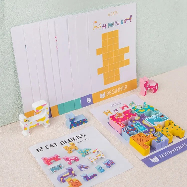Wooden Cat Pattern Challenge Blocks - 12 Pieces - Default Title - Odeez | Educational Toys Pakistan