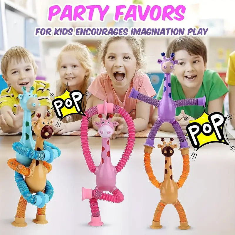 Suction Cups Sensor Toys Giraffe Pop Tubes Fidget Toy - Blue-Pink-Purple-Yellow - Odeez | Educational Toys Pakistan