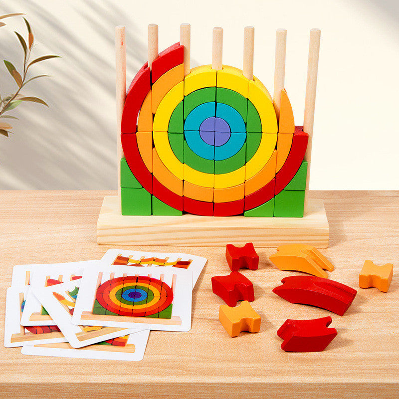 Wooden Rainbow Pattern Building Blocks – Montessori Educational Toy