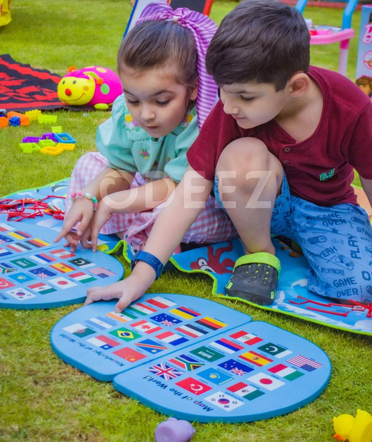 Wooden World Map With Recognition 30 Countries Flags - 003 - Default Title - Odeez | Educational Toys Pakistan