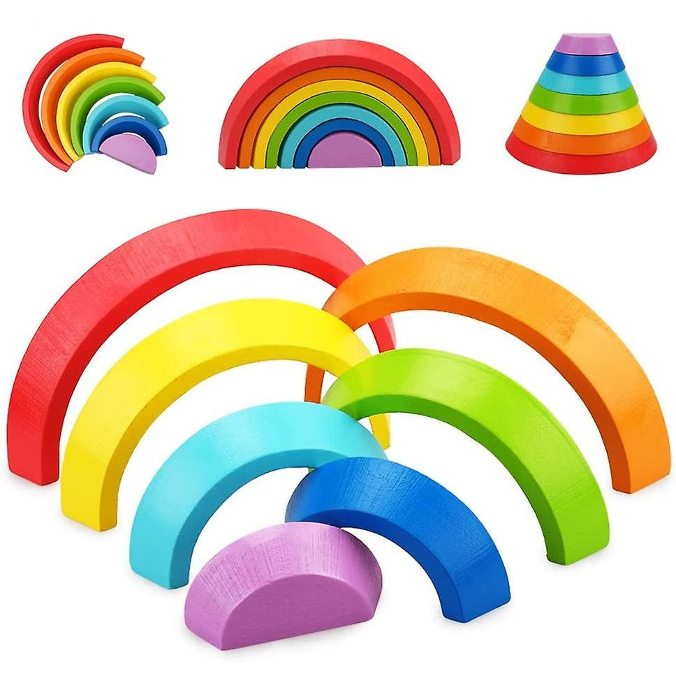 Wooden Small Rainbow Stacking Blocks - 7 Pieces - 941 – Odeez