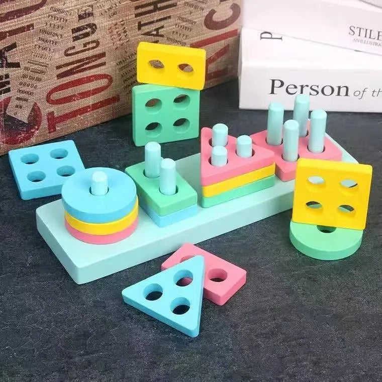 Wooden Four Columns Shape Sorting Kit - 738 - Default Title - Odeez | Educational Toys Pakistan 