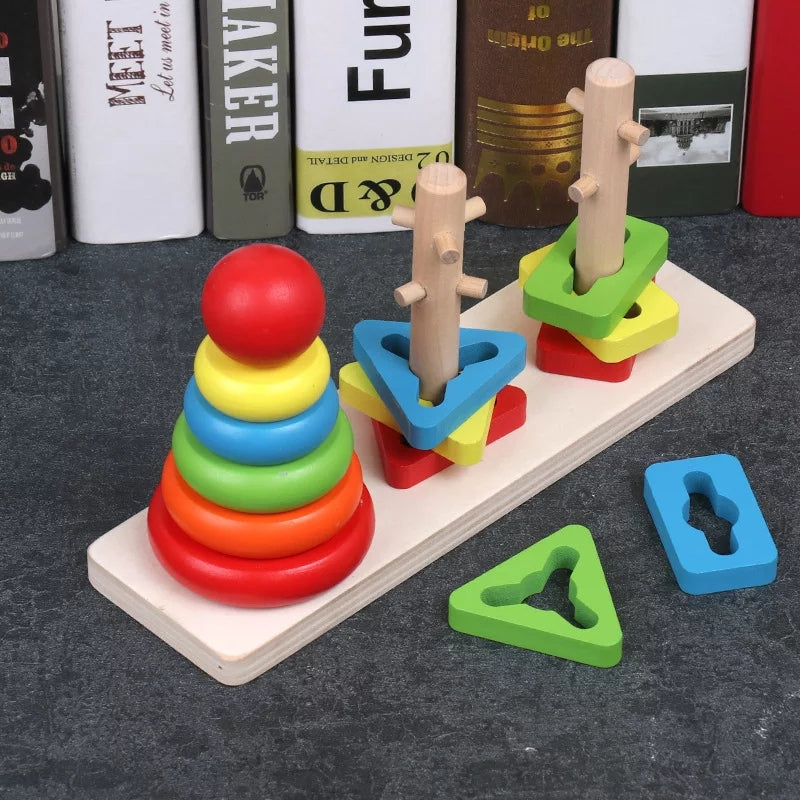 Rainbow Three Column Shapes Tower - 744 - Default Title - Odeez | Educational Toys Pakistan 
