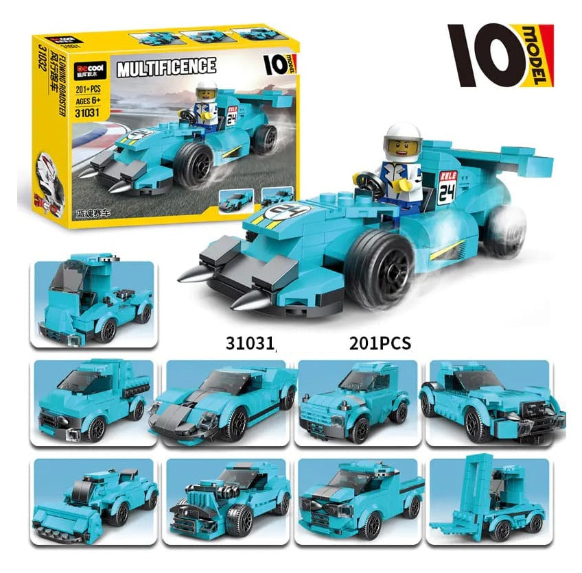 Decool Multi Blue Ghost Racing Cars 10 Models 31031 - 201 pieces - Default Title - Odeez | Educational Toys Pakistan 