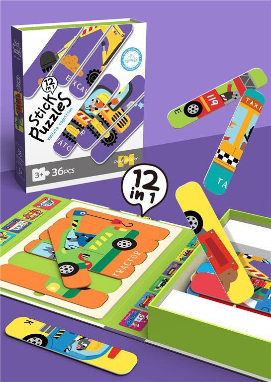 12in1 Vehicle Cognition Stick Pattern Puzzles - 36 pieces - Default Title - Odeez | Educational Toys Pakistan 