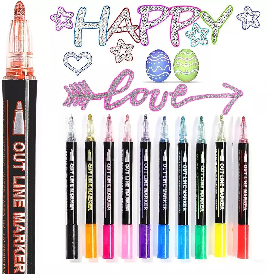 Colorful Outline Gel Markers Non Toxic - 12 Pieces - Default Title - Odeez | Educational Toys Pakistan 