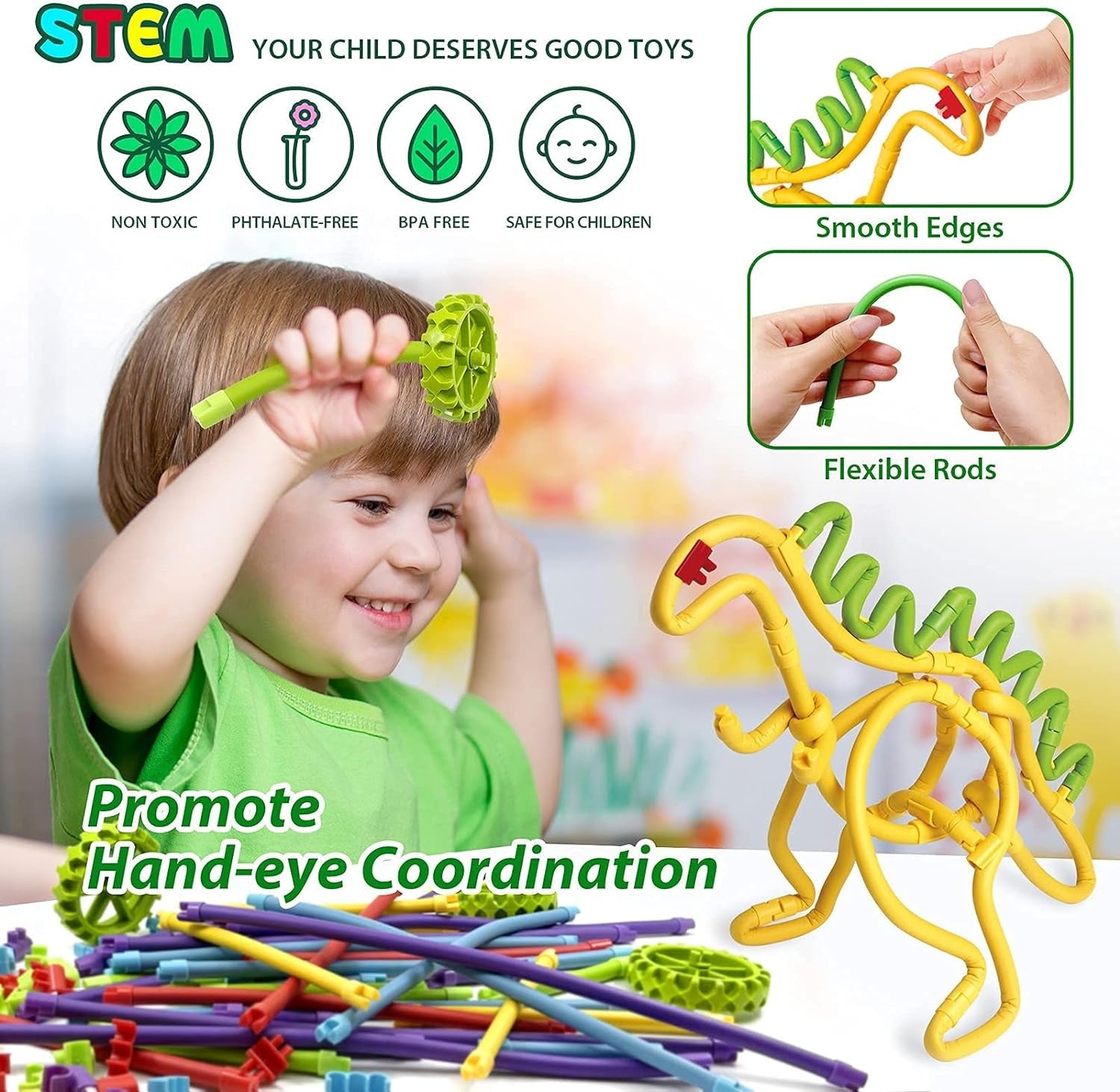 Fidtoy 3D soft twister rods building stick set with colorful flexible construction pieces