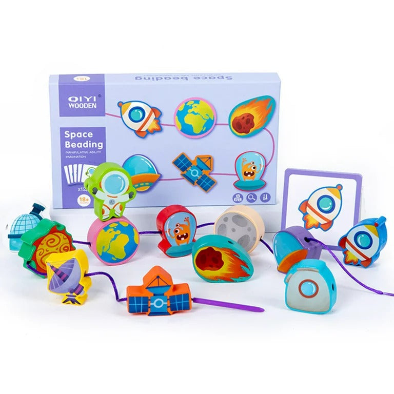 Wooden String Space Beading with 12 Cards - 698 - Default Title - Odeez | Educational Toys Pakistan 