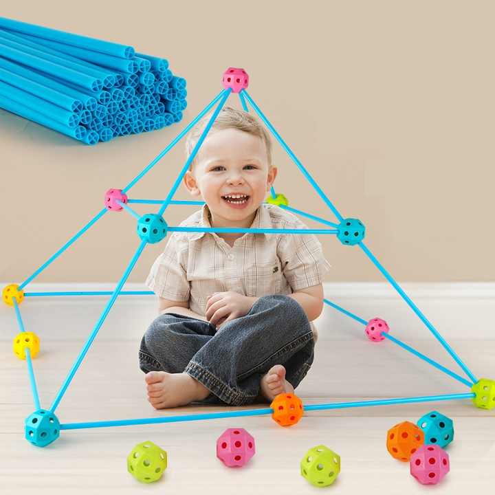 DIY Colorful 3D Pipe Connection Tent - 68 pieces - Default Title - Odeez | Educational Toys Pakistan 