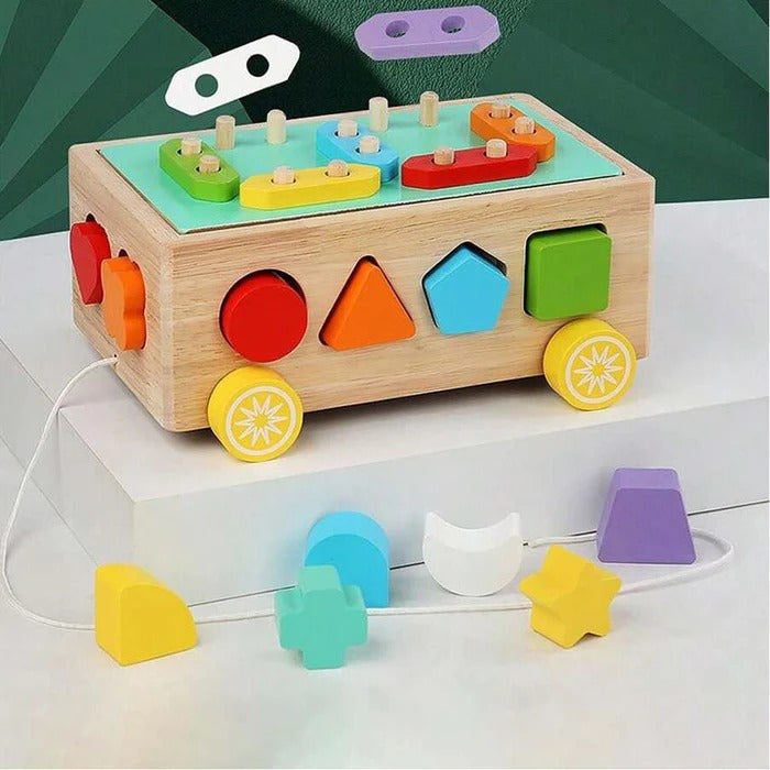 Wooden Colorful Geometric Shapes and Sorting Trolley - T8A - Default Title - Odeez | Educational Toys Pakistan 