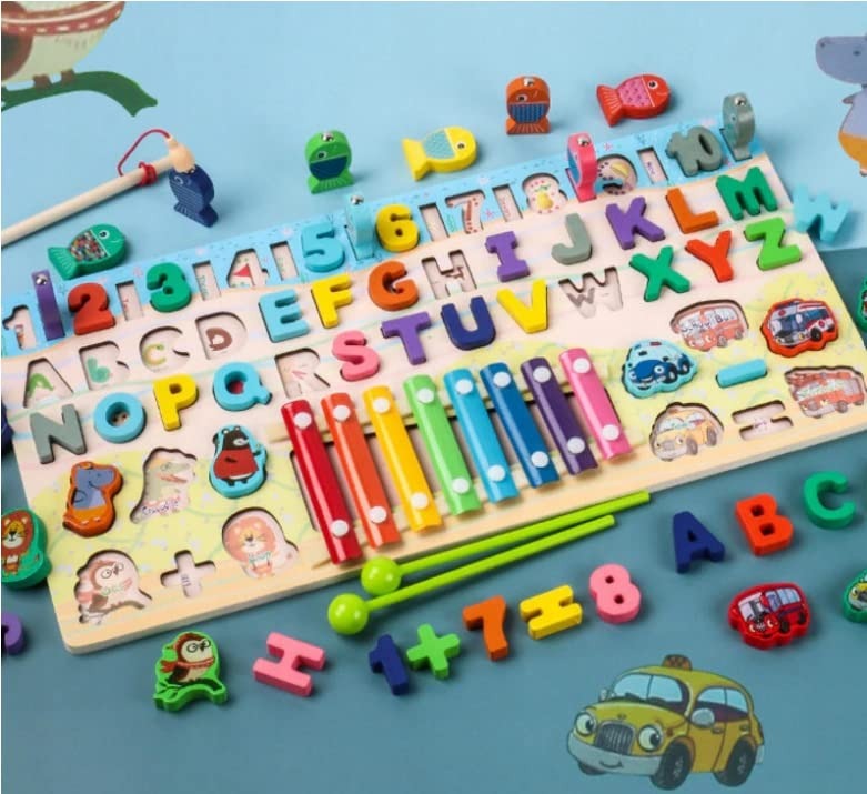 6in1 Wooden Alphanumeric Learning Xylophone Activity Board - Default Title - Odeez | Educational Toys Pakistan 