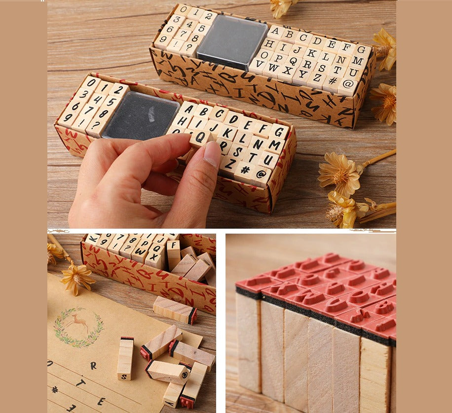 Number & Letters Wooden Stamp with Inkpad Set - 40 Pieces - Default Title - Odeez | Educational Toys Pakistan 