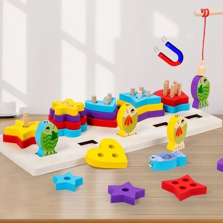 Multifunctional Wooden Shapes and Magnetic Fishing- 582 - Default Title - Odeez | Educational Toys Pakistan 
