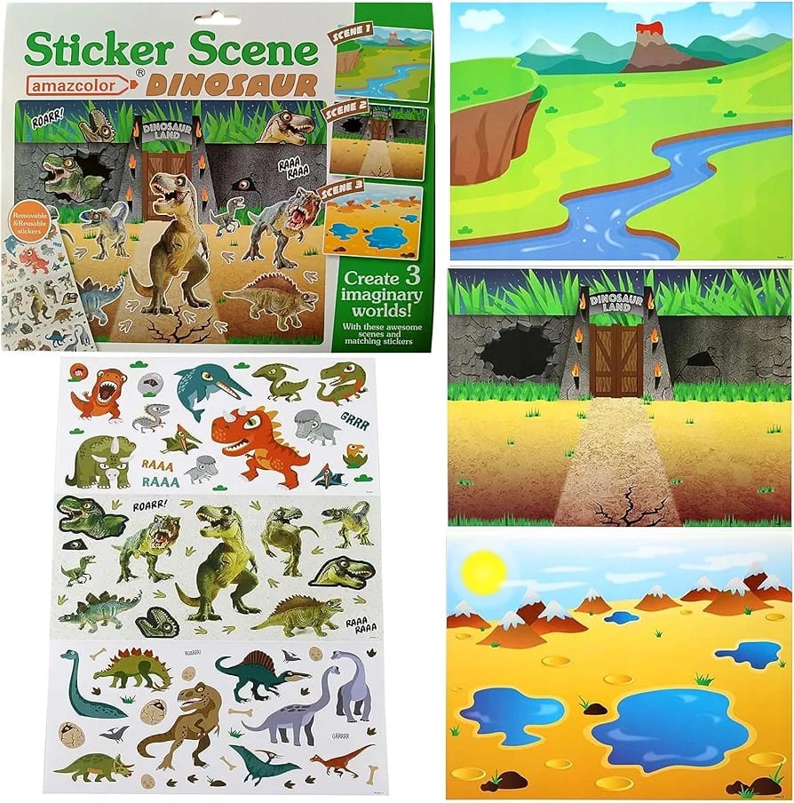DIY 3in1 Reusable Sticker Art Scenes - Dinosaur - Default Title - Odeez | Educational Toys Pakistan 
