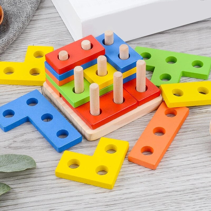 Colorful Wooden Russian Shape Columns Set - 836 - Default Title - Odeez | Educational Toys Pakistan 