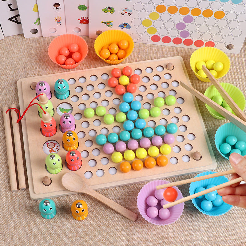 3 in 1 Wooden Magnetic Fishing with Colorful Bead Holder Set - Default Title - Odeez | Educational Toys Pakistan 