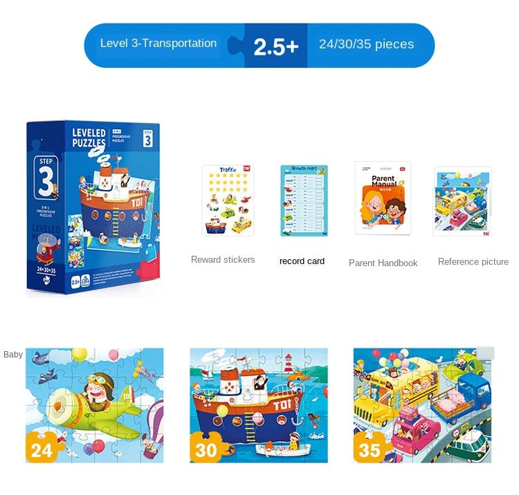 3 in 1 Transportation Progressive Puzzles Level 3 - Default Title - Odeez | Educational Toys Pakistan 
