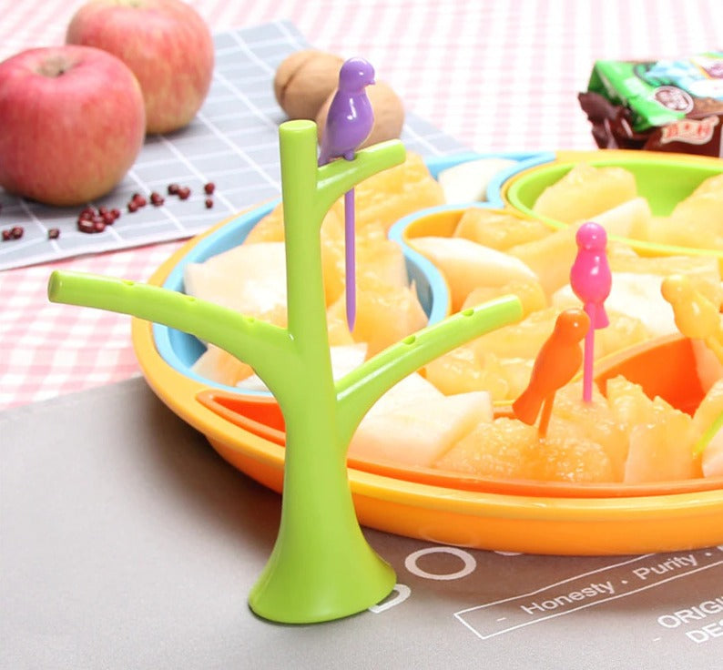 Birdie Fruit Fork with Tree Stand - 6 pieces - Default Title - Odeez | Educational Toys Pakistan 