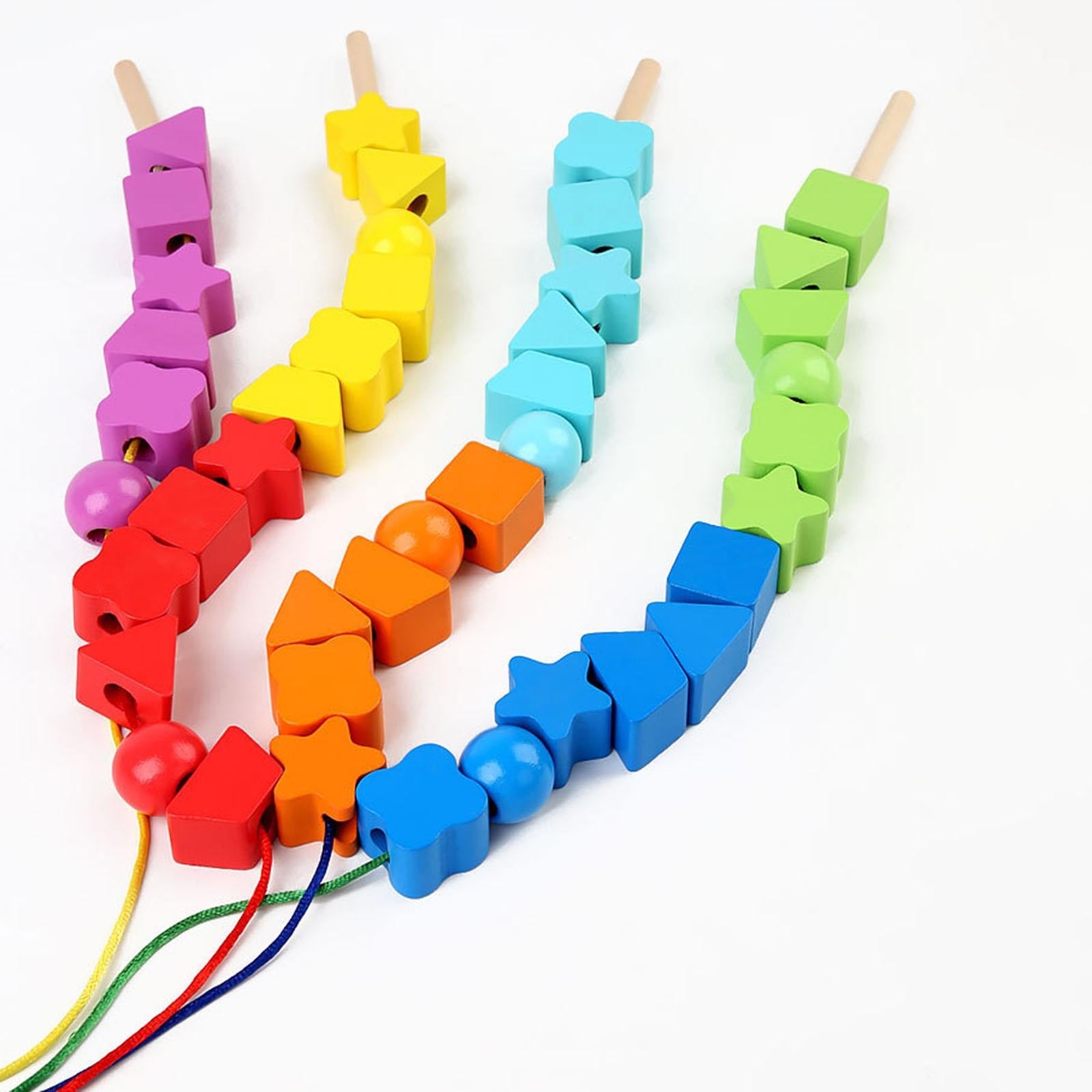 Wooden Rainbow Threading Shape Beads String - 010 - Default Title - Odeez | Educational Toys Pakistan 