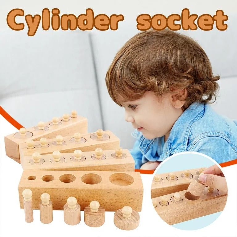 4in1 Montessori Wooden Knobbed Cylinder Socket - 085 - Default Title - Odeez | Educational Toys Pakistan 