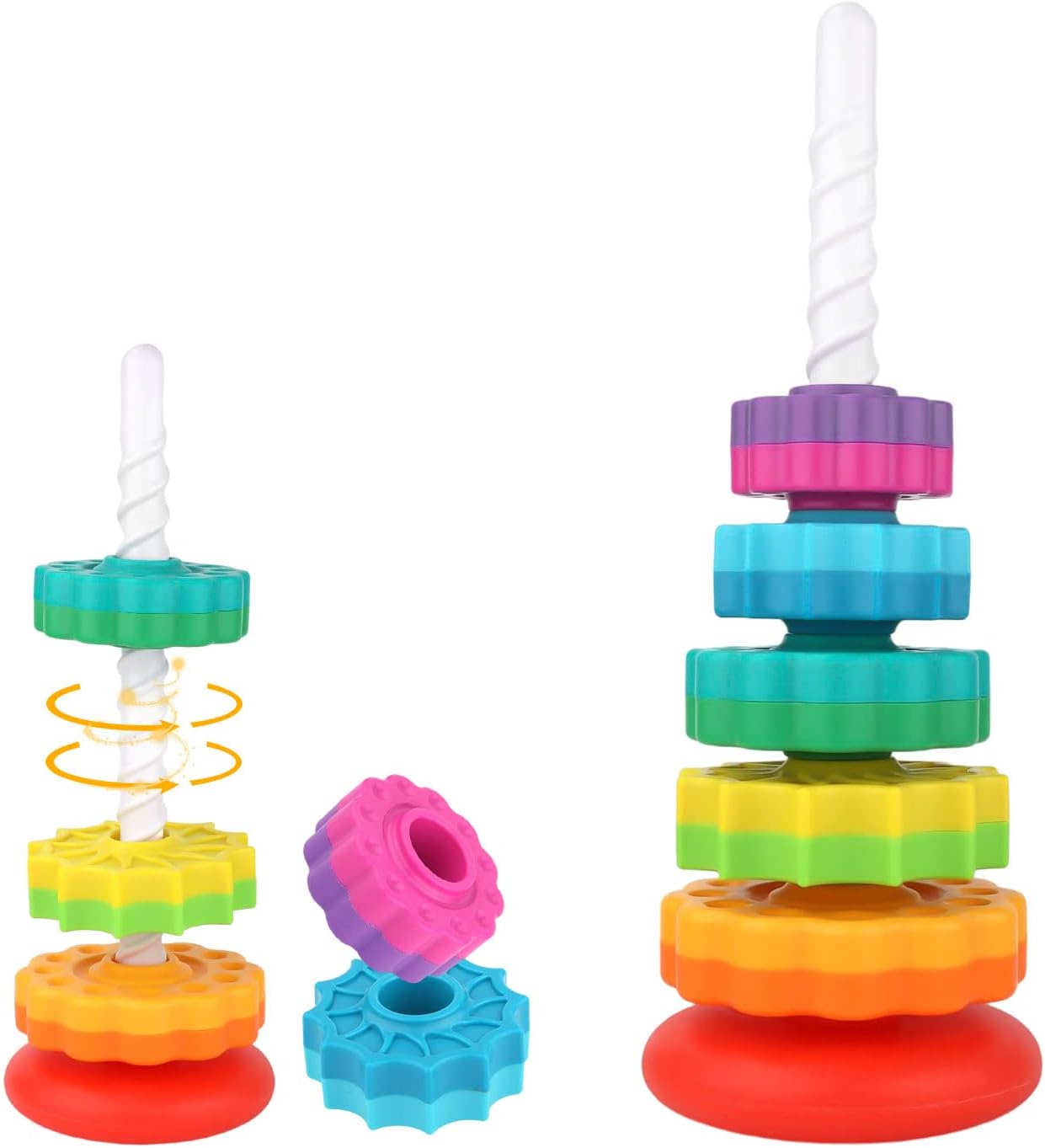 Sensory Spin Gears Stacking Five Rings Rainbow Tower - 403 - Default Title - Odeez | Educational Toys Pakistan 