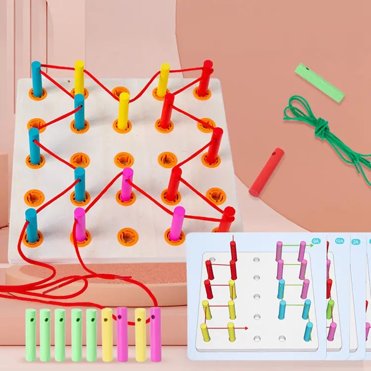 Wooden Rainbow Pegboard Lacing Activity with Patterns - 740 - Default Title - Odeez | Educational Toys Pakistan 