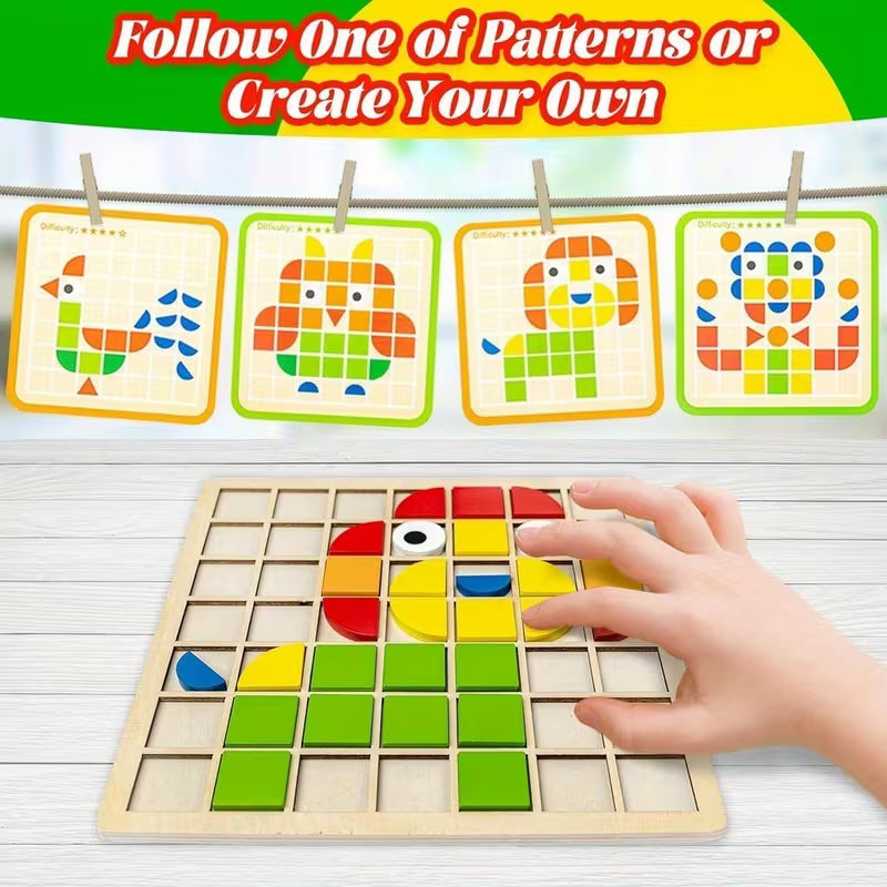 Wooden Mosaic 120 pcs Shape Pattern Matching Puzzle
