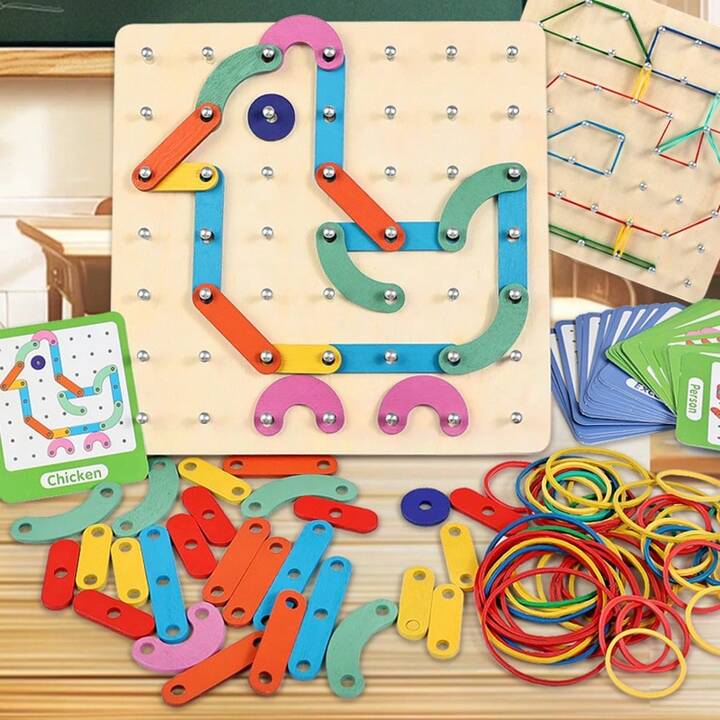 2in1 Creative Wooden Square Nail Board Learning Toy