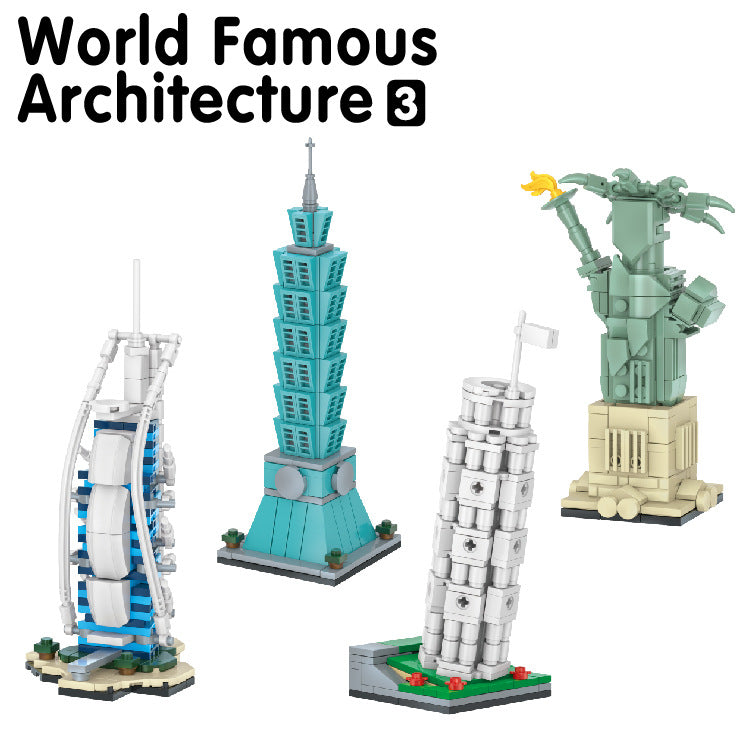 World Famous Architecture Building Blocks Set - 27A - Burj al Arab-Taipie 101-Tower of Pisa-Statue of Liberty - Odeez | Educational Toys Pakistan 