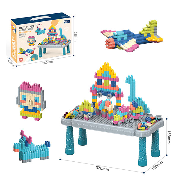DIY Built Building Blocks Table Play Set - 140 pieces