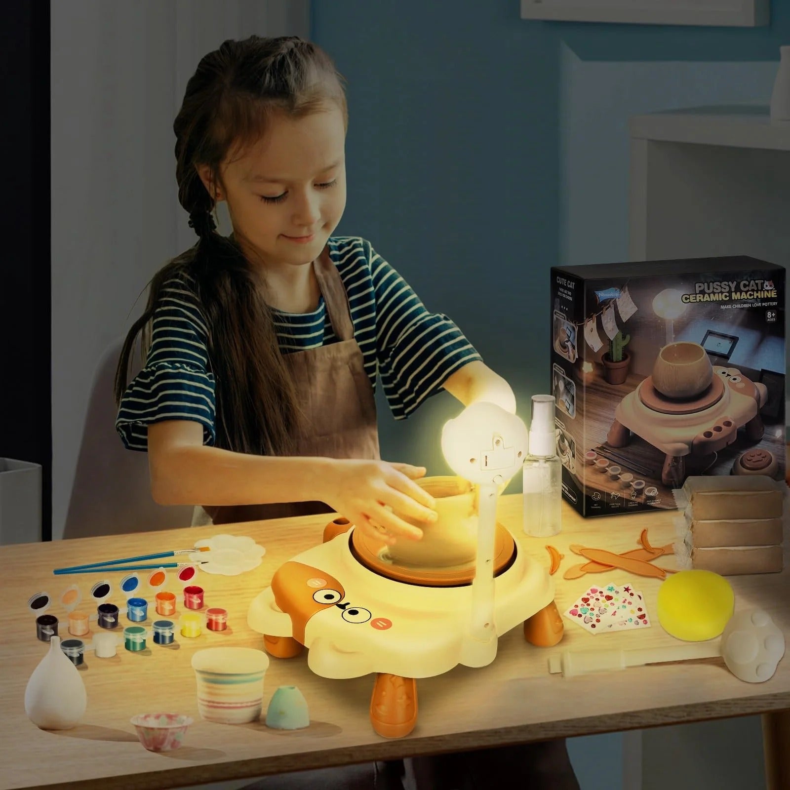 DIY Cat Electric Pottery Wheel Pretend Play Art Tool Kit - 03D