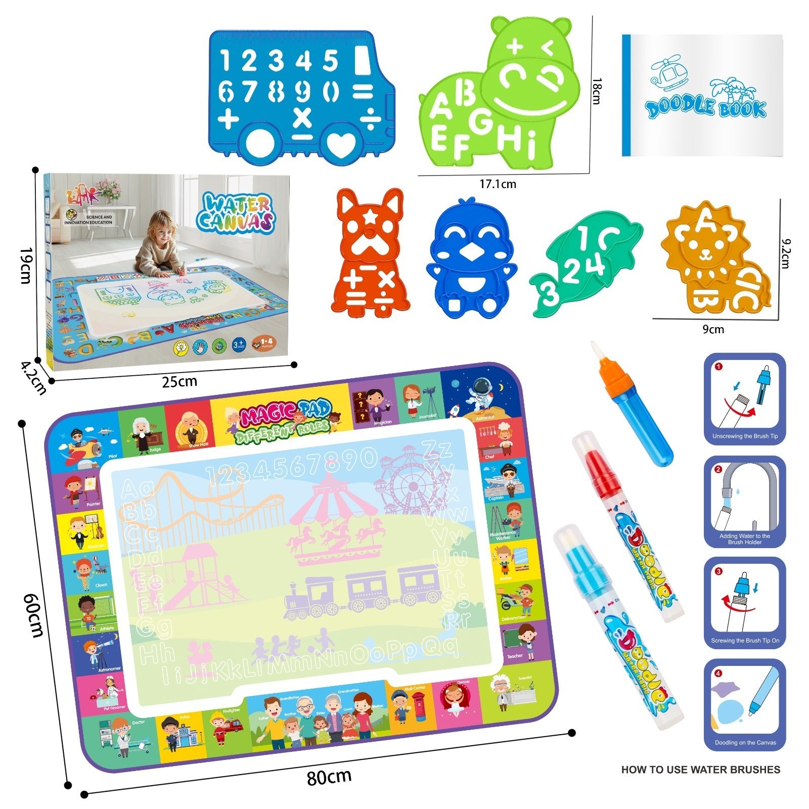 DIY Magic Painting Water Canvas Doodle Mat 80 x 60 cm - 876