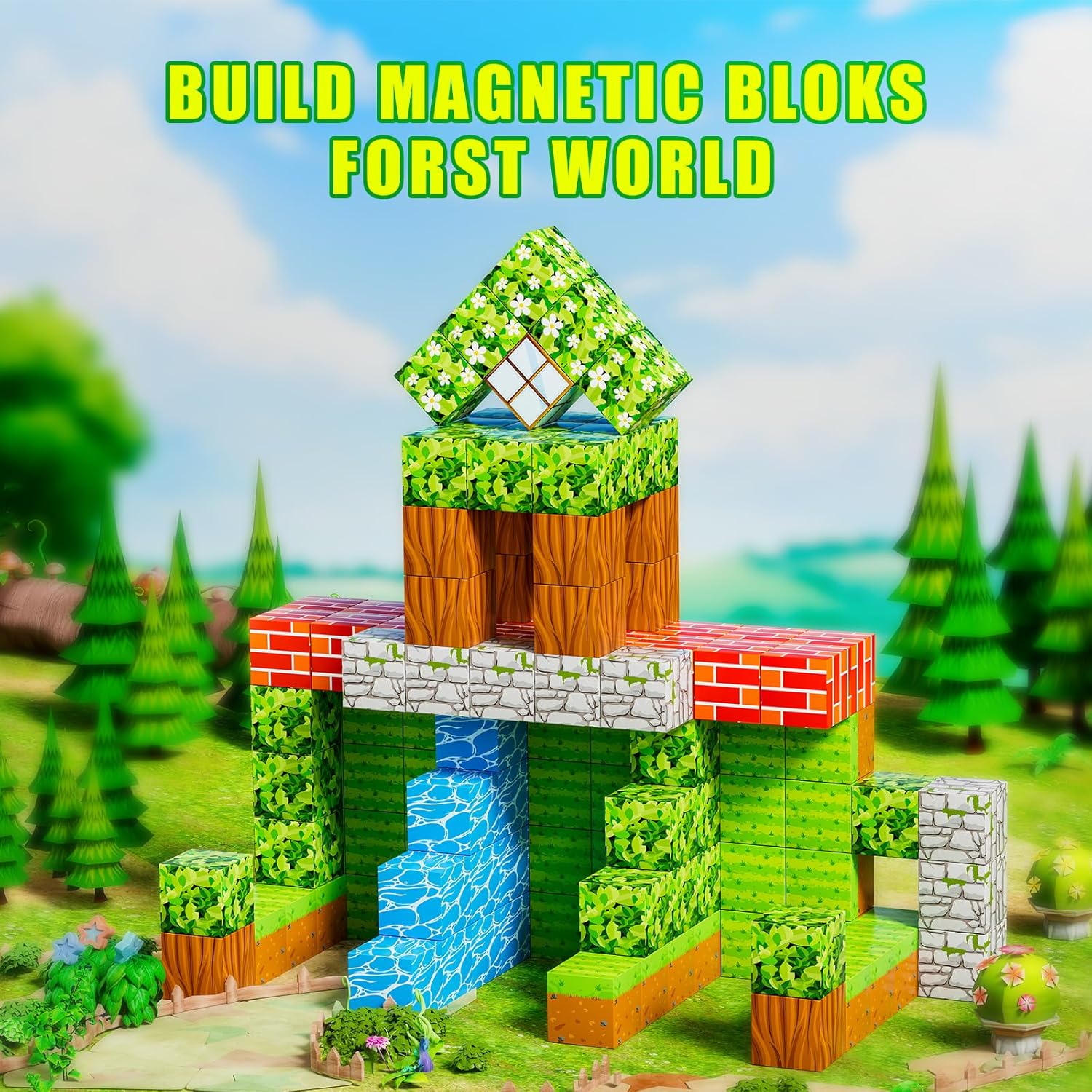 3D Magnetic Cube World Blocks with Characters 68 and 108 Pieces - 322